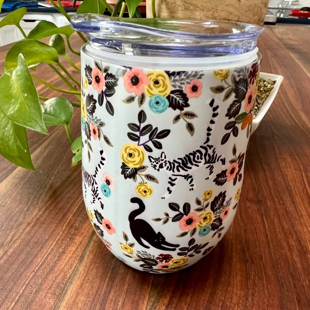Colorful Blue Cats and Posies Wineglass/Mug